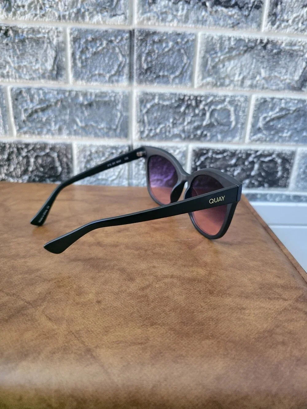 Quay Australia Cat Eye Sunglasses  Black Frame with Brown Gradient Lenses
